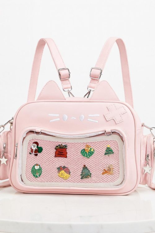 Kawaii Cat Ita Backpack with Clear Window for Plushies and Pins