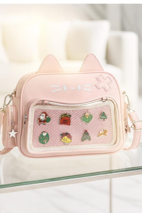 Kawaii Cat Ita Backpack with Clear Window for Plushies and Pins