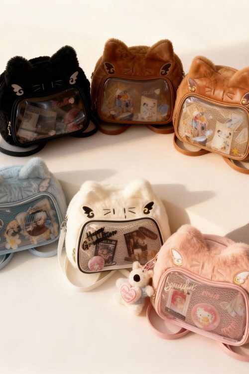 Kawaii Cat Ita Backpack with Clear Window for Plushies and Pins