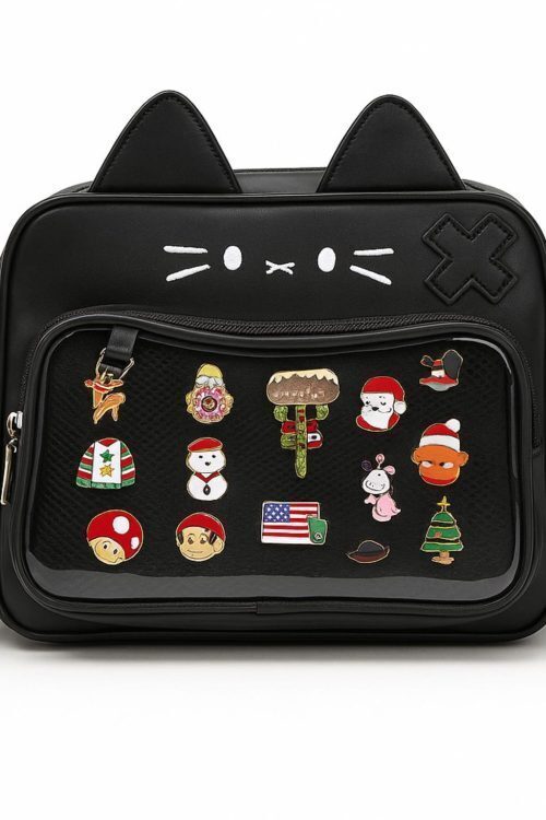 Kawaii Cat Ita Backpack with Clear Window for Plushies and Pins