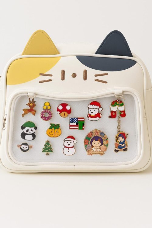 Kawaii Cat Ita Backpack with Clear Window for Plushies and Pins