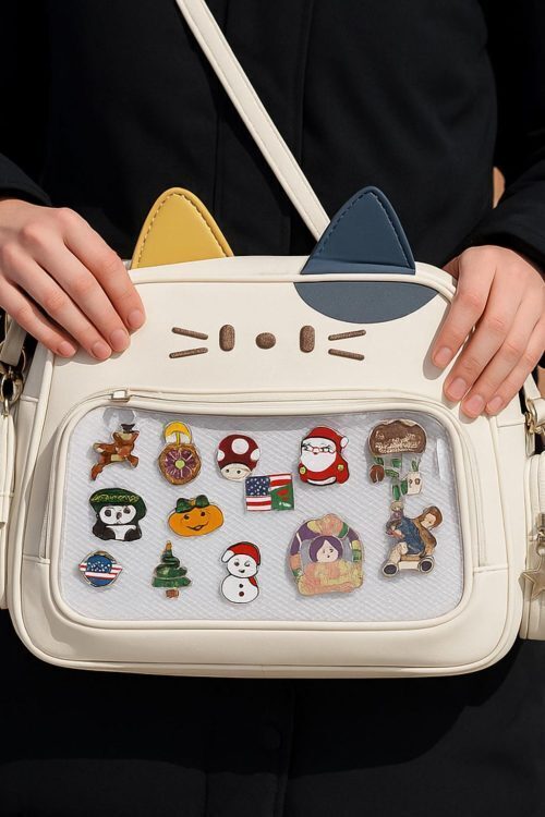 Kawaii Cat Ita Backpack with Clear Window for Plushies and Pins