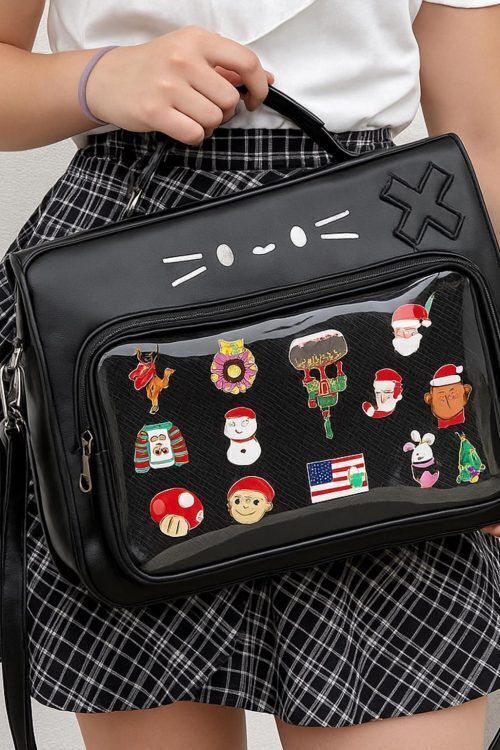 Kawaii Cat Ita Backpack with Clear Window for Plushies and Pins