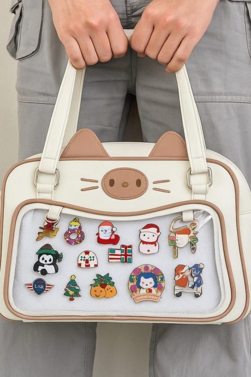 Kawaii Cat Ita Backpack with Clear Window for Plushies and Pins