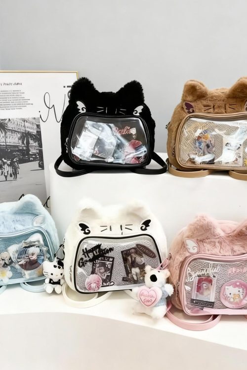 Kawaii Cat Ita Backpack with Clear Window for Plushies and Pins