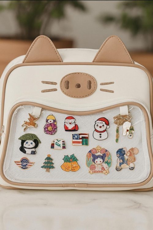 Kawaii Cat Ita Backpack with Clear Window for Plushies and Pins