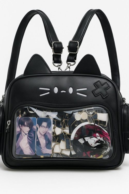 Kawaii Cat Ita Backpack with Clear Window for Plushies and Pins