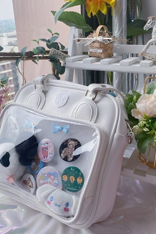 Kawaii Cat Ita Bag with Clear Window and Included Insert for Plushies and Pins
