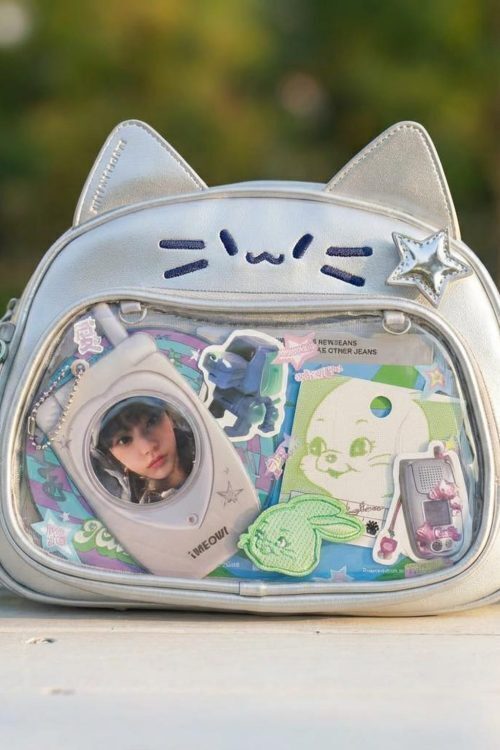 Kawaii Cat Ita Shoulder Bag with Clear Window for Photocards and Pins