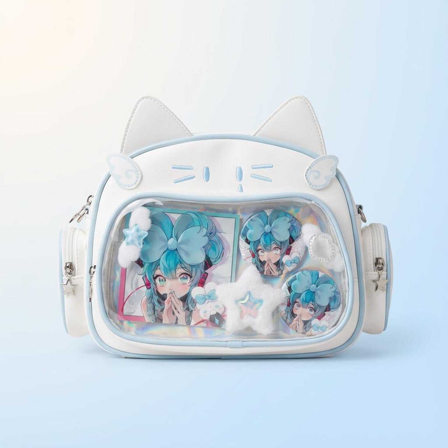 Kawaii Cat Ita Shoulder Bag with Clear Window for Photocards and Pins Kawaii Cat Ita Shoulder Bag with Clear Window for Photocards and Pins