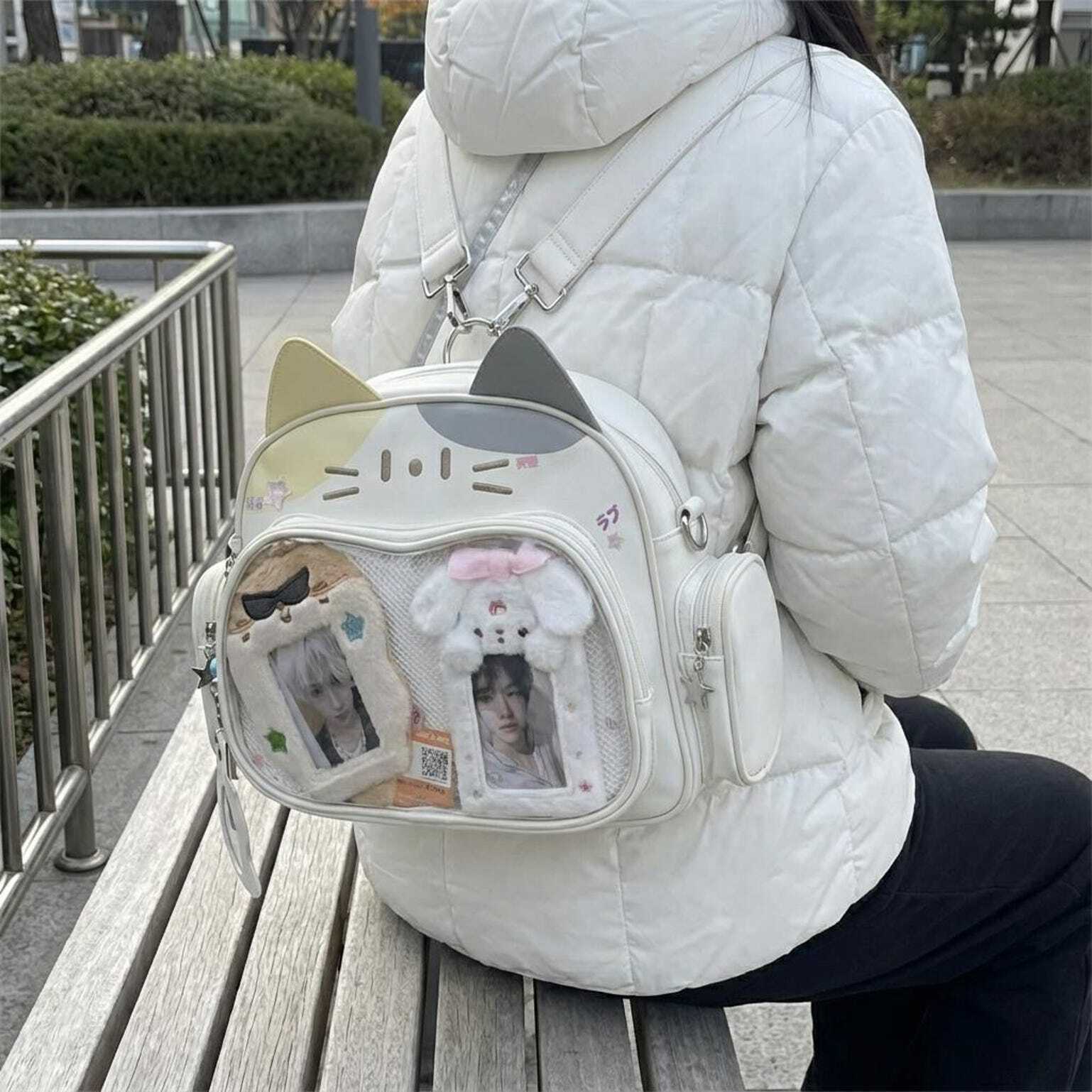 Kawaii Cat Ita Shoulder Bag with Clear Window for Photocards and Pins Kawaii Cat Ita Shoulder Bag with Clear Window for Photocards and Pins