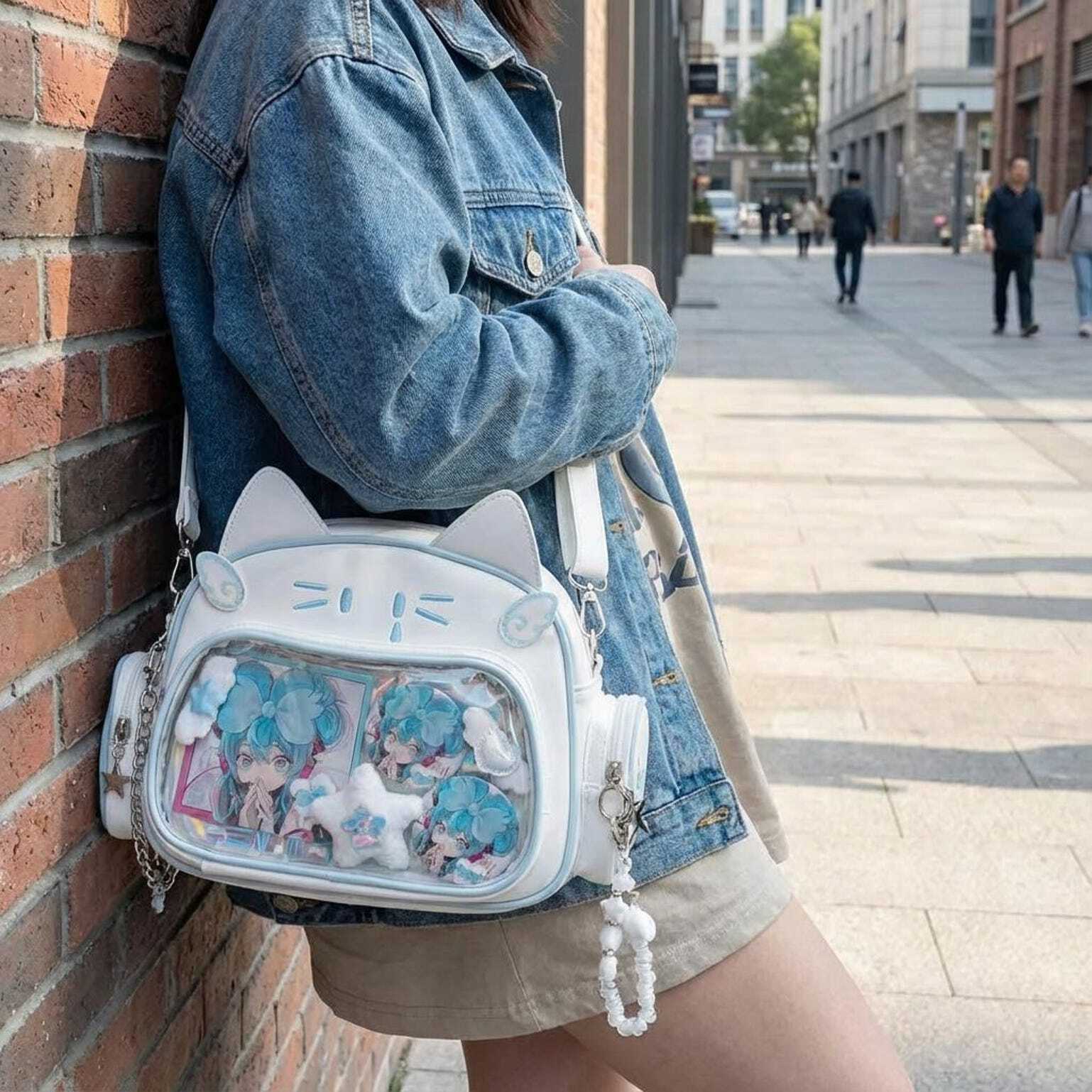 Kawaii Cat Ita Shoulder Bag with Clear Window for Photocards and Pins Kawaii Cat Ita Shoulder Bag with Clear Window for Photocards and Pins