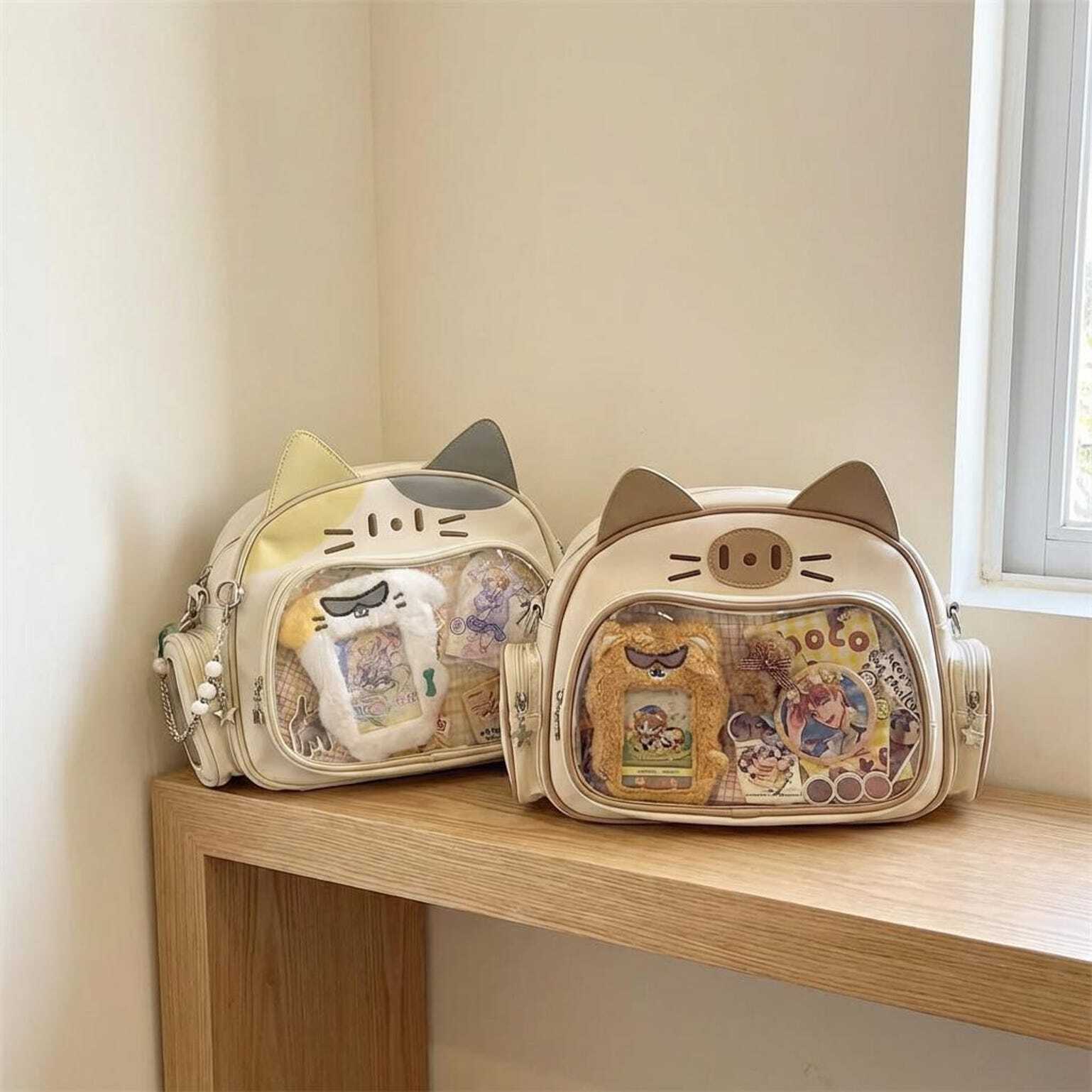 Kawaii Cat Ita Shoulder Bag with Clear Window for Photocards and Pins Kawaii Cat Ita Shoulder Bag with Clear Window for Photocards and Pins