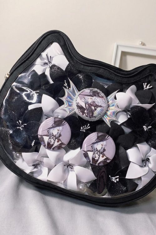 Kawaii Cat Ita Shoulder Bag with Clear Window for Plushies and Pins