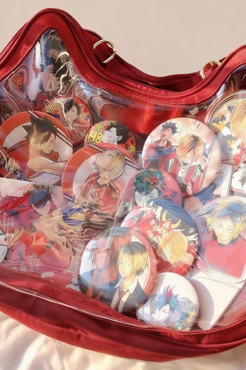 Kawaii Cat Ita Shoulder Bag with Clear Window for Plushies and Pins