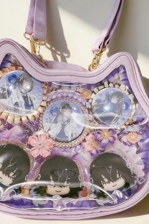 Kawaii Cat Ita Shoulder Bag with Clear Window for Plushies and Pins