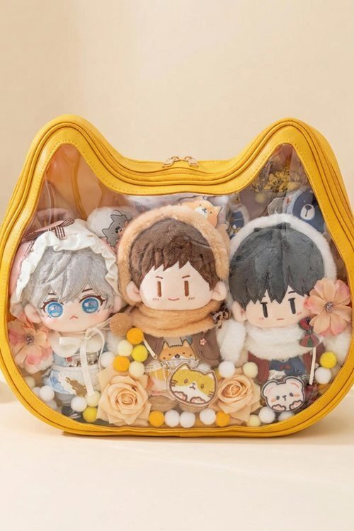 Kawaii Cat Ita Shoulder Bag with Clear Window for Plushies and Pins