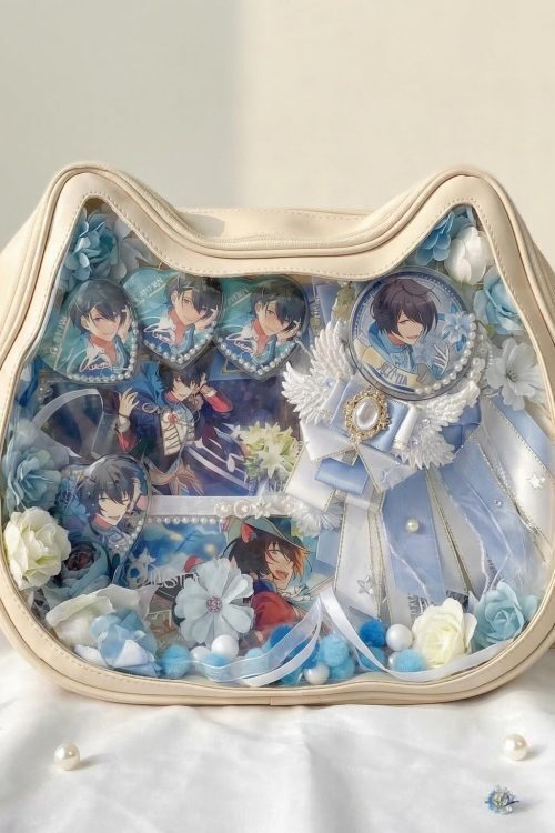 Kawaii Cat Ita Shoulder Bag with Clear Window for Plushies and Pins