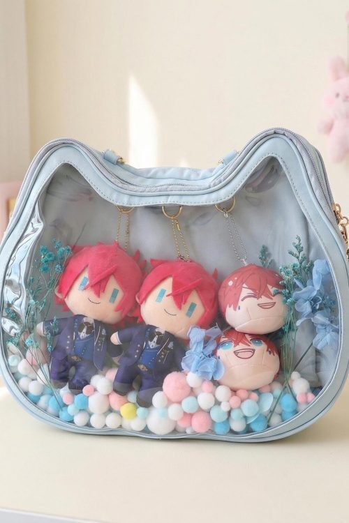 Kawaii Cat Ita Shoulder Bag with Clear Window for Plushies and Pins