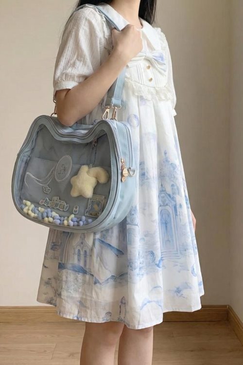 Kawaii Cat Ita Shoulder Bag with Clear Window for Plushies and Pins
