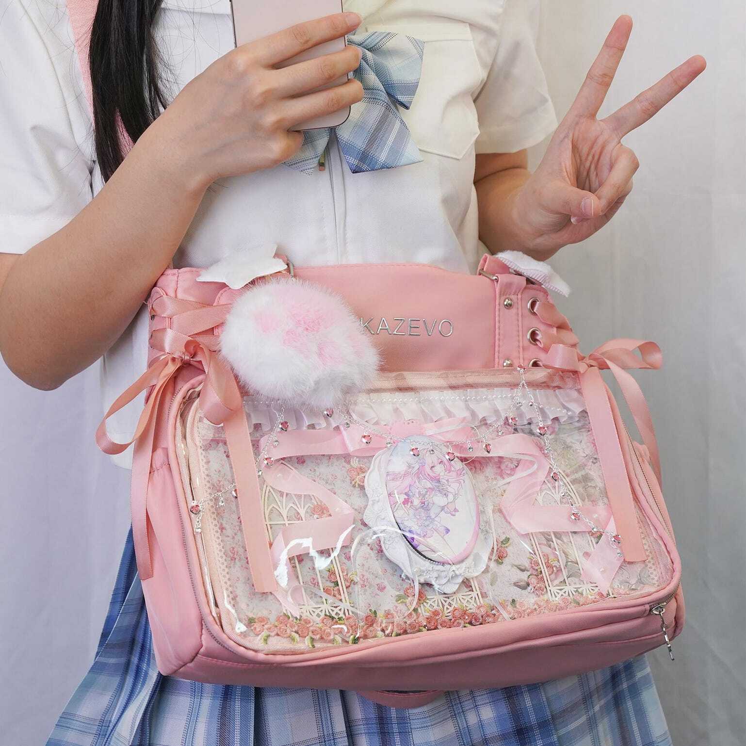 Kawaii Convertible Ita Bag with Clear Window for Photocards and Pins Kawaii Convertible Ita Bag with Clear Window for Photocards and Pins