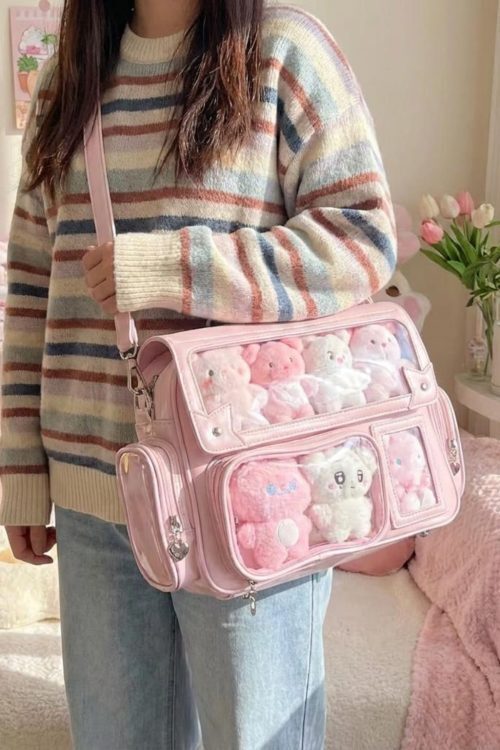 Kawaii Convertible Ita Bag with Clear Window for Photocards and Pins