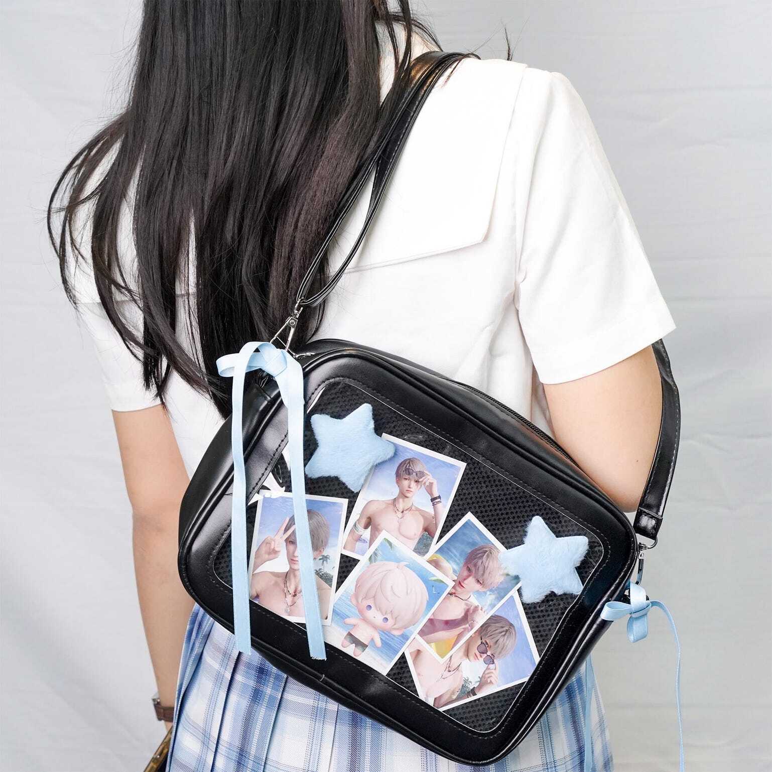 Kawaii Convertible Ita Bag with Clear Window for Plushies and Pins Kawaii Convertible Ita Bag with Clear Window for Plushies and Pins