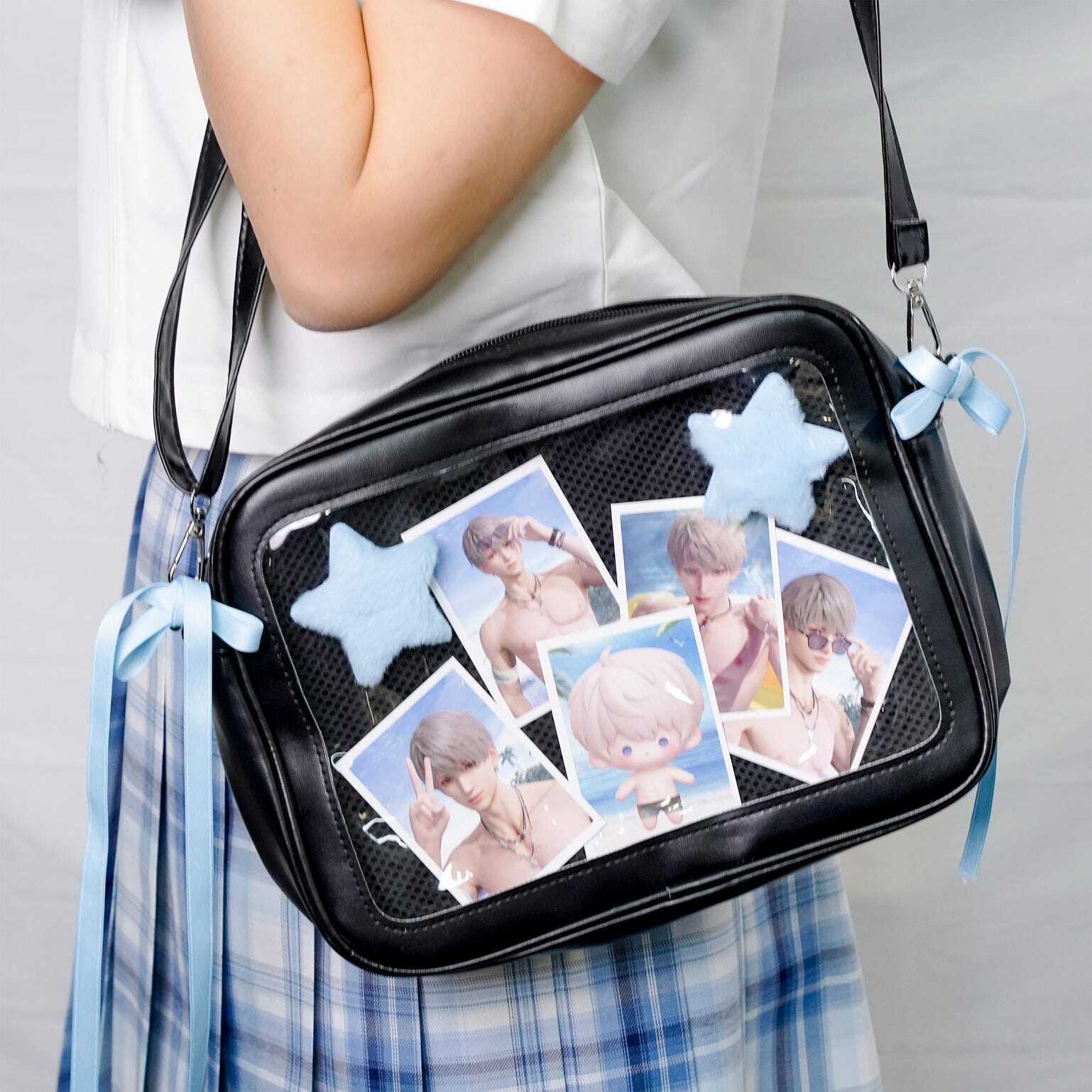 Kawaii Convertible Ita Bag with Clear Window for Plushies and Pins Kawaii Convertible Ita Bag with Clear Window for Plushies and Pins