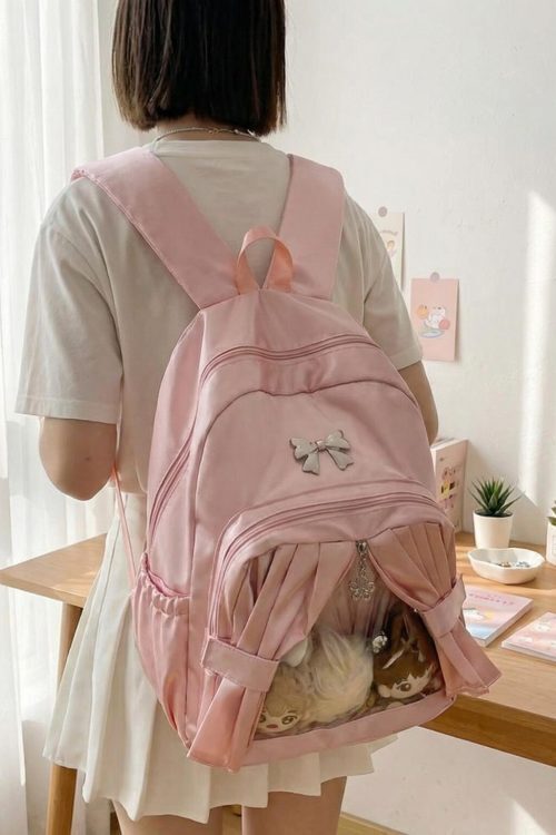 Kawaii Coquette Ita Backpack with Clear Window for Plushies and Pins