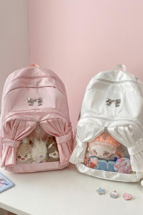 Kawaii Coquette Ita Backpack with Clear Window for Plushies and Pins