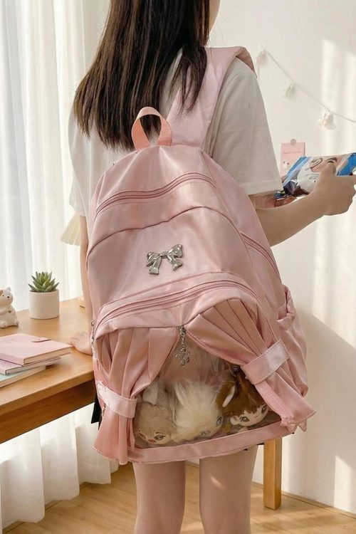 Kawaii Coquette Ita Backpack with Clear Window for Plushies and Pins