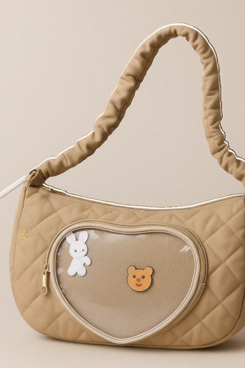 Kawaii Heart Convertible Ita Bag with Clear Window for Pin Display