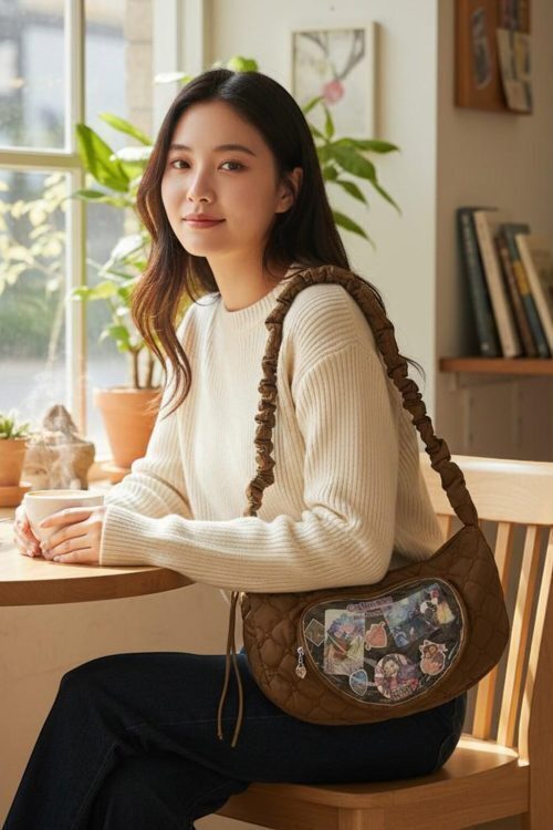 Kawaii Heart Convertible Ita Bag with Clear Window for Pin Display