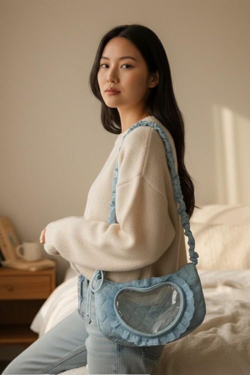 Kawaii Heart Convertible Ita Bag with Clear Window for Pin Display