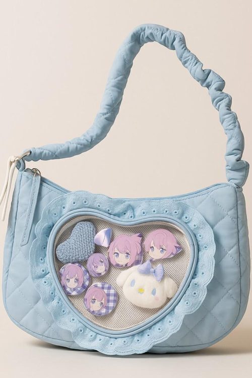Kawaii Heart Convertible Ita Bag with Clear Window for Pin Display