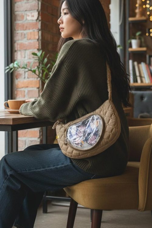 Kawaii Heart Convertible Ita Bag with Clear Window for Pin Display