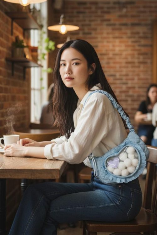 Kawaii Heart Convertible Ita Bag with Clear Window for Pin Display