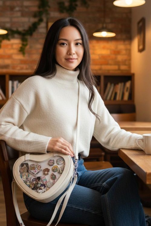 Kawaii Heart Ita Messenger Bag for Pin Display