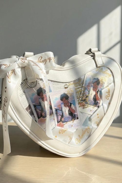 Kawaii Heart Ita Shoulder Bag with Clear Window for Photocards and Pins