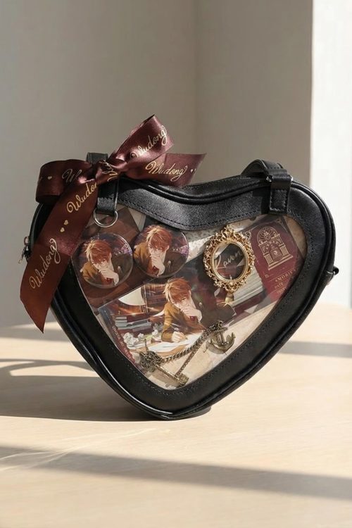 Kawaii Heart Ita Shoulder Bag with Clear Window for Photocards and Pins