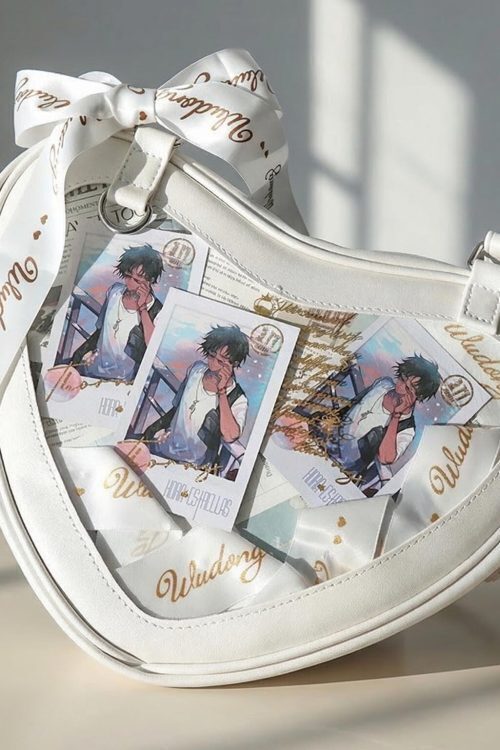 Kawaii Heart Ita Shoulder Bag with Clear Window for Photocards and Pins