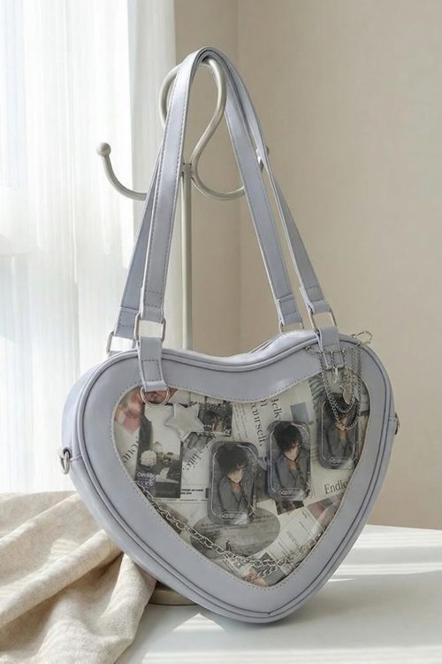 Kawaii Heart Ita Shoulder Bag with Clear Window for Photocards and Pins