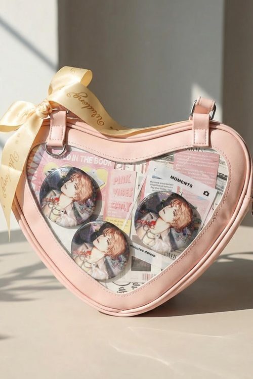 Kawaii Heart Ita Shoulder Bag with Clear Window for Photocards and Pins
