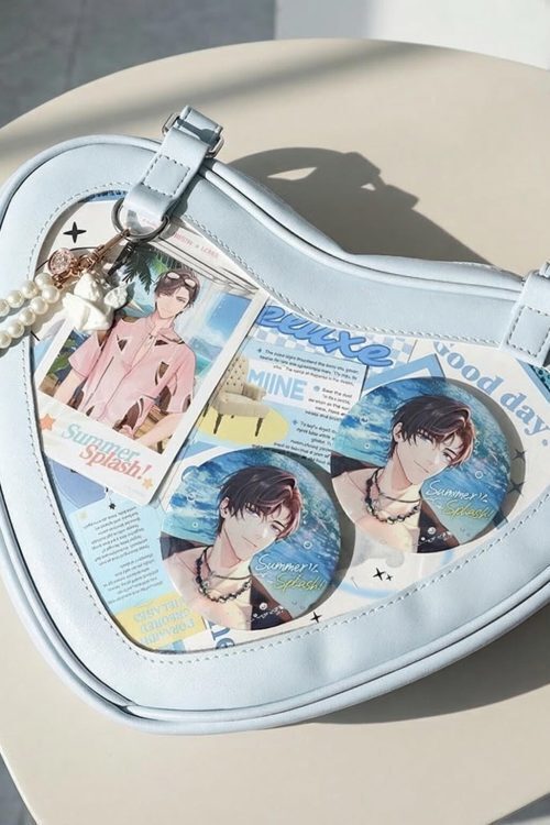 Kawaii Heart Ita Shoulder Bag with Clear Window for Photocards and Pins