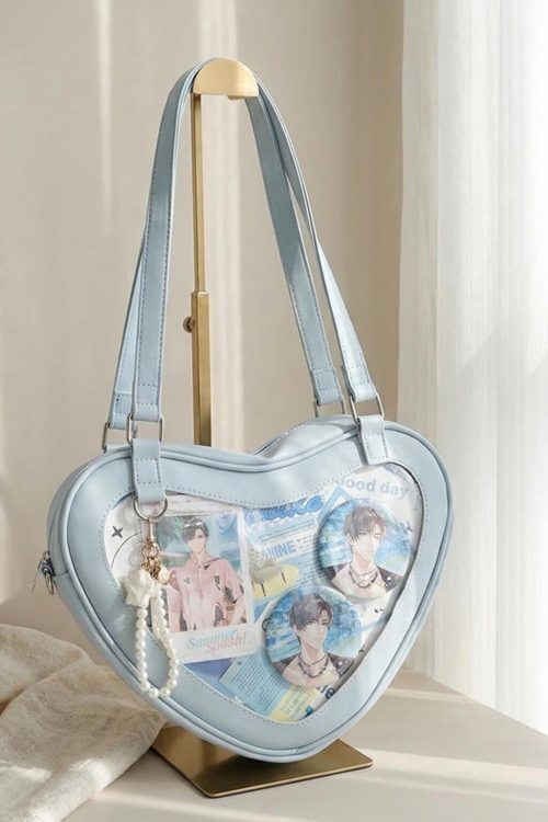 Kawaii Heart Ita Shoulder Bag with Clear Window for Photocards and Pins