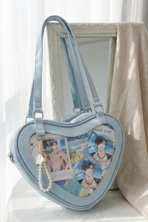 Kawaii Heart Ita Shoulder Bag with Clear Window for Photocards and Pins
