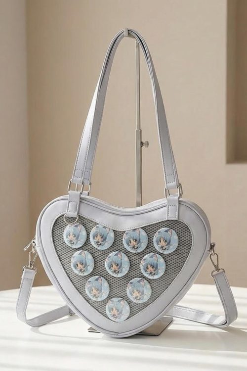 Kawaii Heart Ita Shoulder Bag with Clear Window for Photocards and Pins