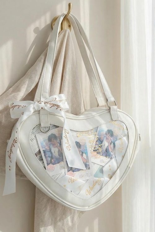 Kawaii Heart Ita Shoulder Bag with Clear Window for Photocards and Pins
