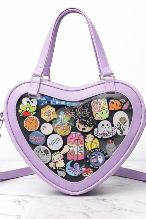 Kawaii Heart Ita Shoulder Bag with Clear Window for Pin Display