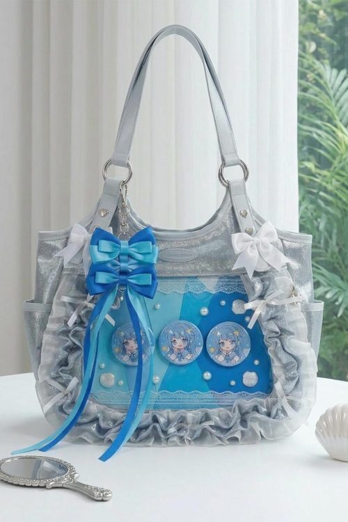 Kawaii Heart Ita Shoulder Bag with Clear Window for Pin Display